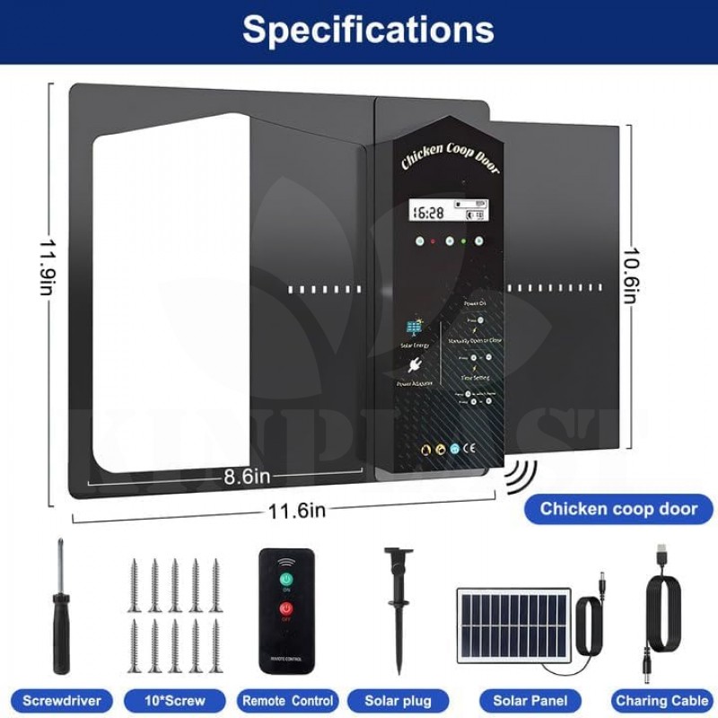 Automatické otevírání a zavírání kurníku Solar 2 ALU, dvířka s časovačem a senzorem + akumulátor