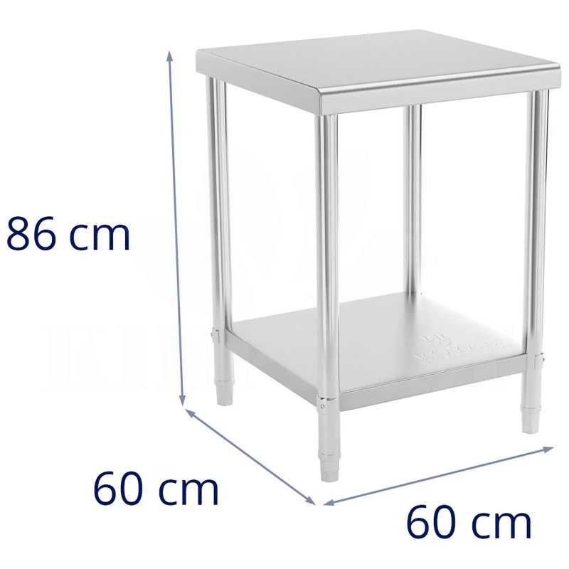 Nerezový pracovní stůl 60 x 60 cm Royal, nosnost 150 kg, zaoblené hrany, lze nastavovat výšku noh