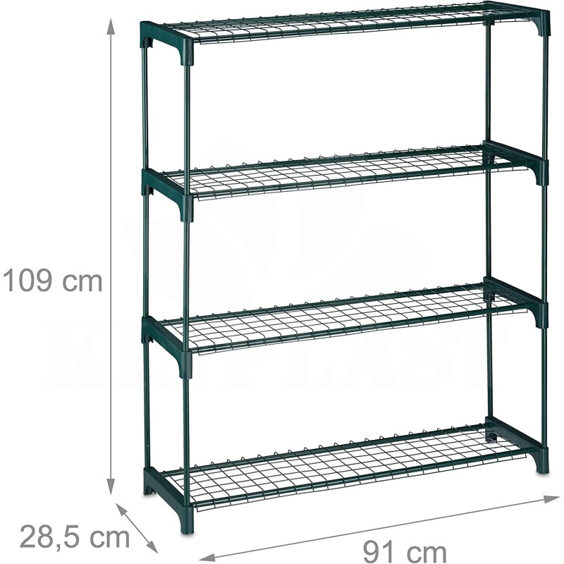 Polička, regál do skleníku 109 × 28,5 x 74,5 cm, ideální pro skleníky, z plastu a mřížkových polic z kovu