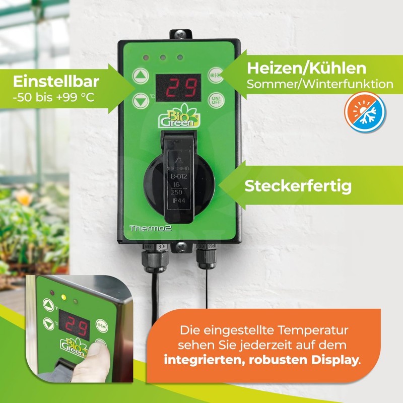 Digitální regulátor teploty BioGreen, termostat max. 3000W, pro topení, sepnutí přístroje od -50~99 °C