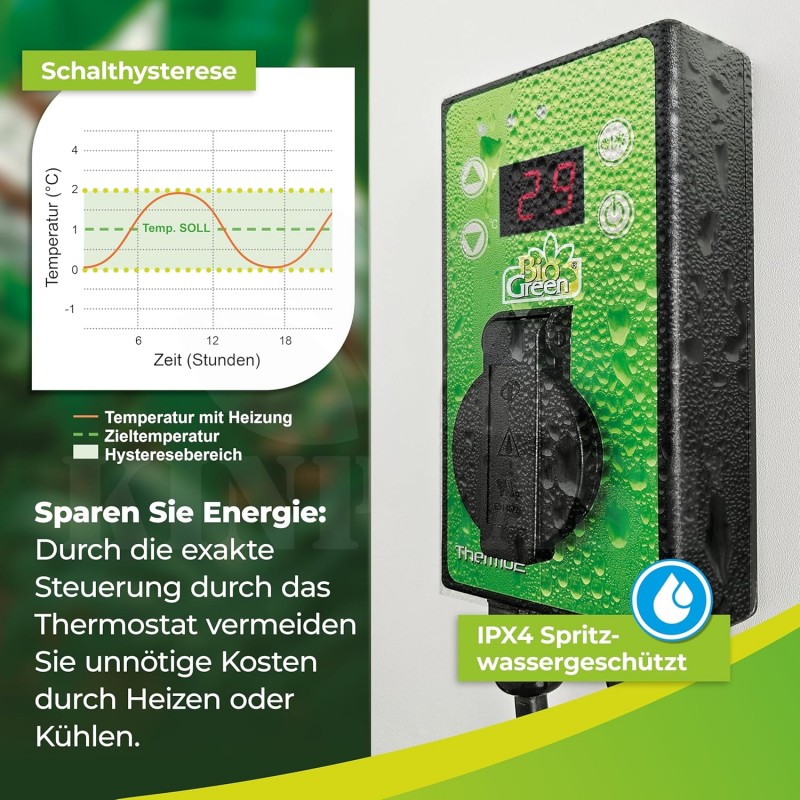 Vytápění skleníku BioGreen, samostatný Termostat max. 3000 W, sepnutí přístroje od -50~99 °C