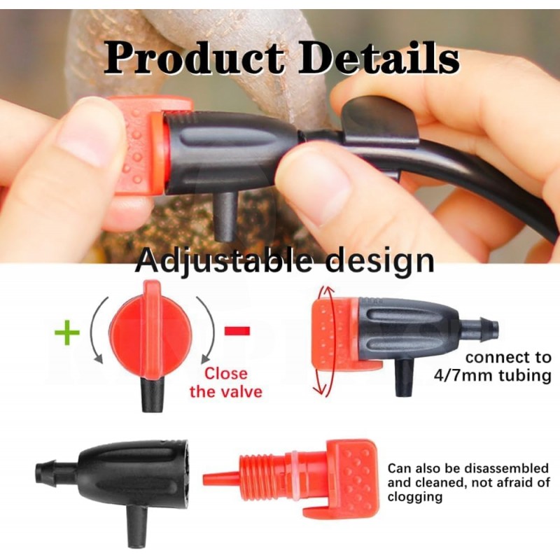 Tryska kapkovače Micro Drip regulovatelná, regulovatelná koncovka pro kapkové zavlažování, 10 kusů